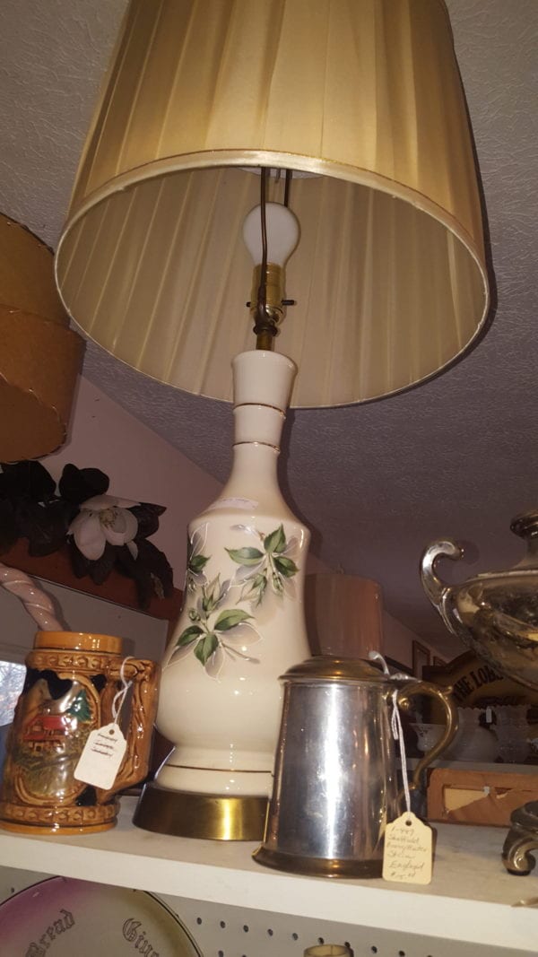 Vintage Lamp w/ Rose Buds and Greenery