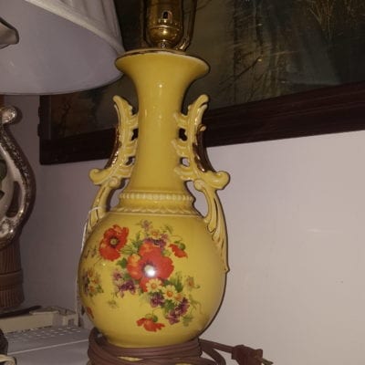 Yellow Vintage Lamp w/ Red Poppys