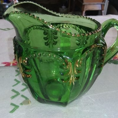 Fostoria Antique Green Glass Creamer