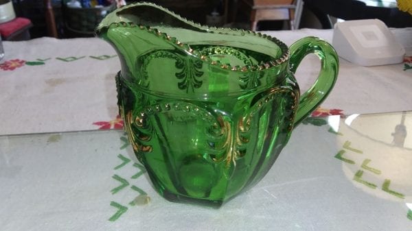 Fostoria Antique Green Glass Creamer