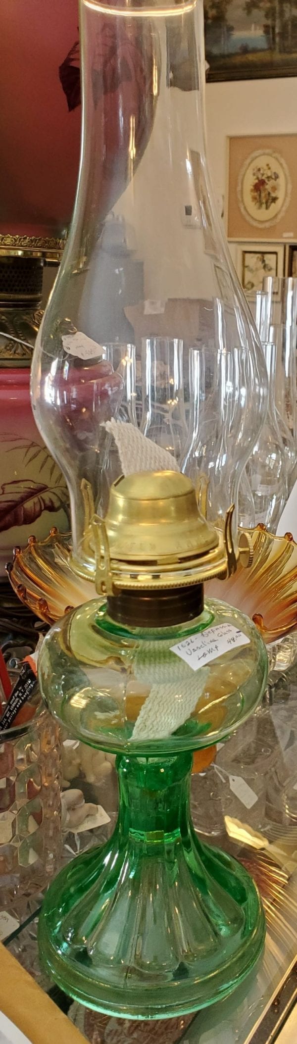 Green Depression Vintage Oil Lamp