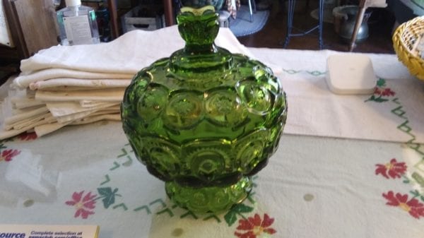 Moon and Stars Antique Green Glass Compote - Image 4