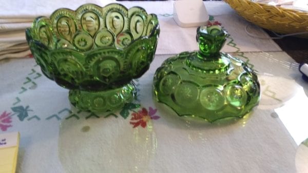 Moon and Stars Antique Green Glass Compote - Image 2