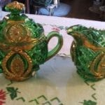 Northwoods Antique Green Glass Cream/Sugar