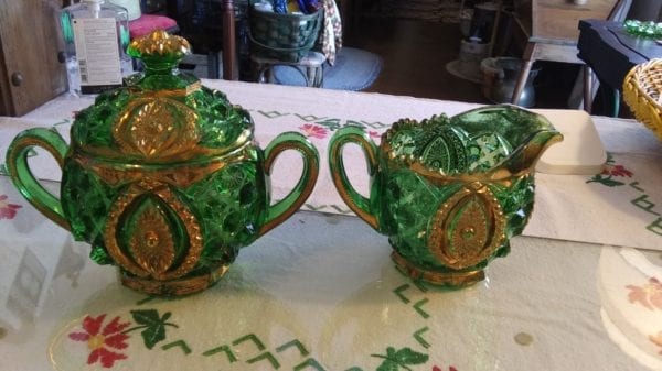 Northwoods Antique Green Glass Cream/Sugar - Image 2