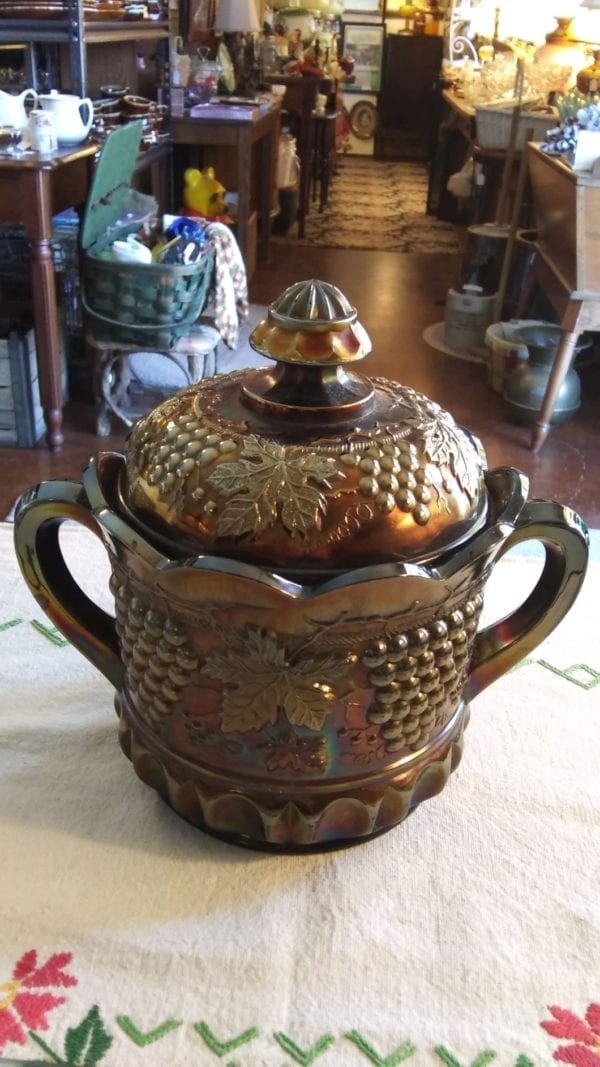 Carnival Glass Cracker Jar and Lid