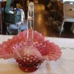 Fenton Opalescent Cranberry Basket
