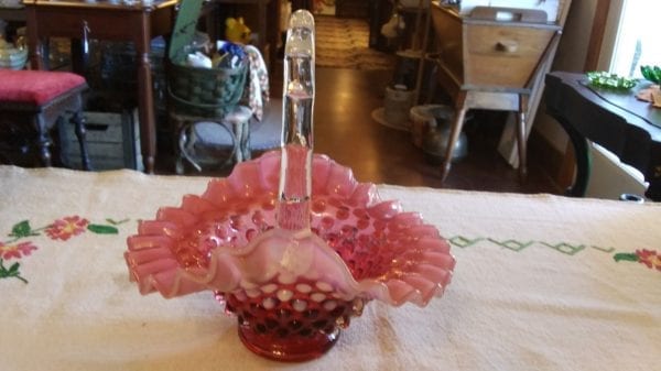 Fenton Opalescent Cranberry Basket