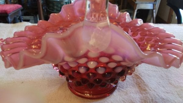 Fenton Opalescent Cranberry Basket - Image 4