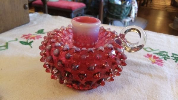 Fenton Cranberry Candle Holder