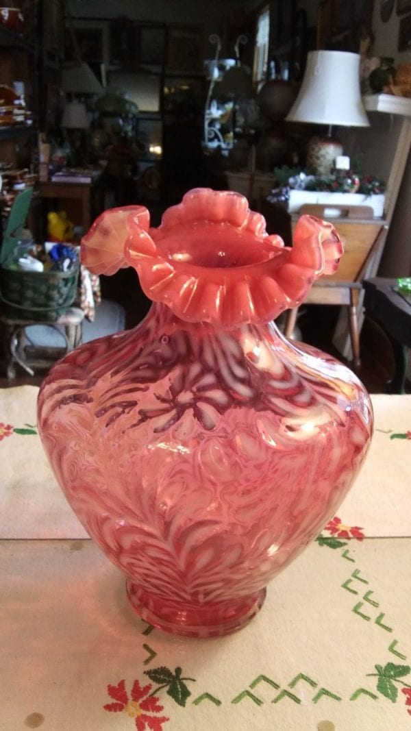 Fenton Cranberry/Opalescent Vase