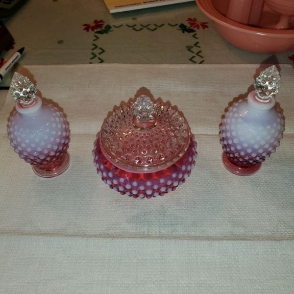 Fenton Opalescent Hobnail Dresser Set