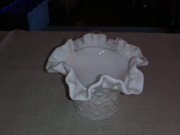 Milk Glass Button and Daisey Hat Vase - Image 2