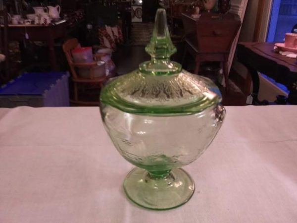 Green Depression Candy Dish and Lid