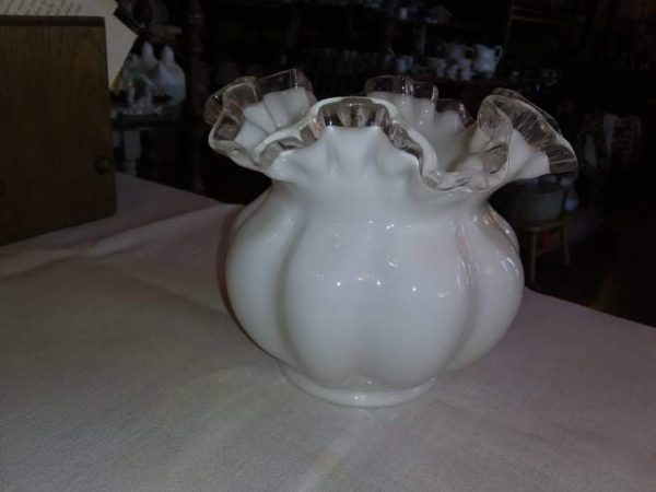 Milk Glass Crimped Vase
