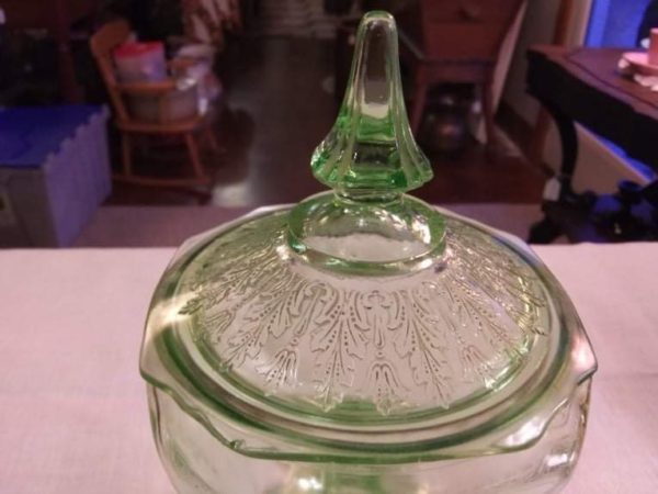 Green Depression Candy Dish and Lid - Image 3