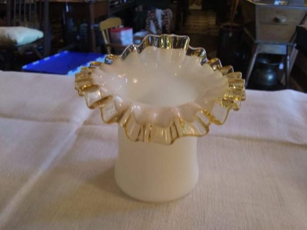 Milk Glass Yellow Crest Vase