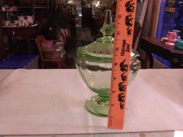Green Depression Candy Dish and Lid - Image 2