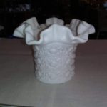 Milk Glass Button and Daisey Hat Vase