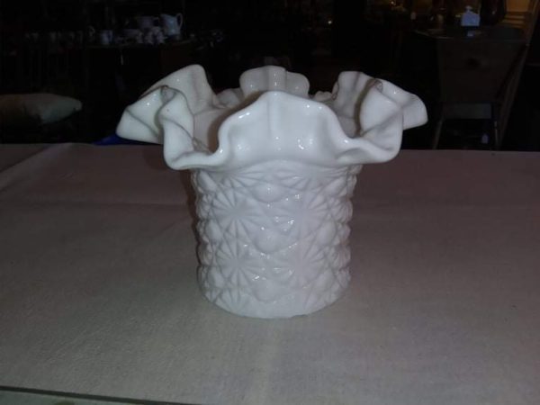 Milk Glass Button and Daisey Hat Vase