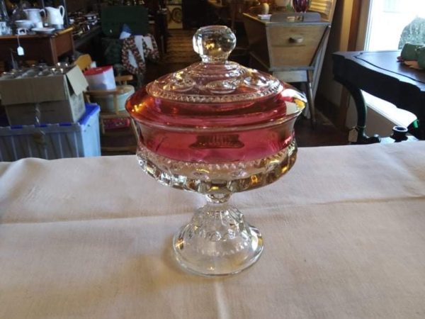 Tiffin Glass Kings Crown Compote and Lid