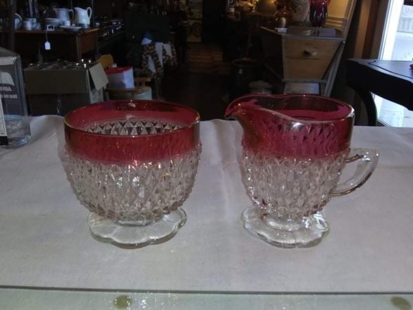 Indiana Glass Diamond Point Sugar and Creamer