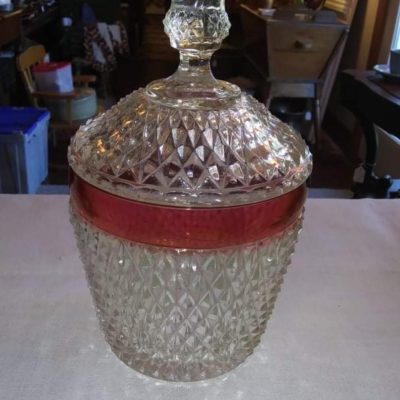 Indiana Glass Diamond Point Ice Tub and Lid.
