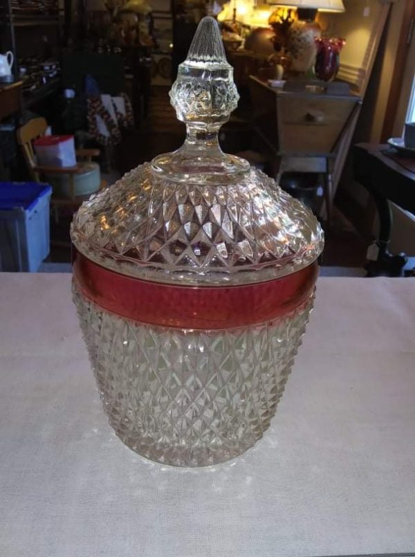 Indiana Glass Diamond Point Ice Tub and Lid.