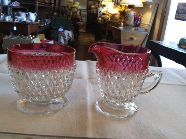 Indiana Glass Diamond Point Sugar and Creamer - Image 2