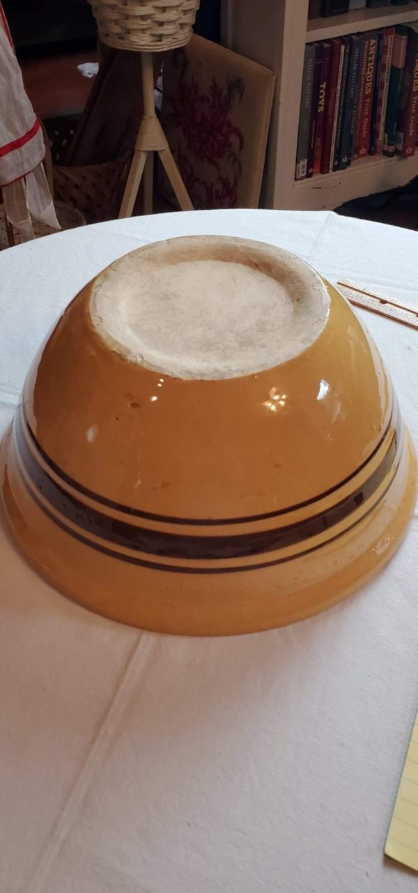 Large Yellow Ware Bowl w/ Brown Band - Image 3