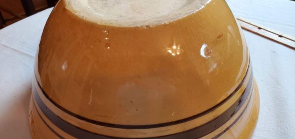 Large Yellow Ware Bowl w/ Brown Band - Image 5