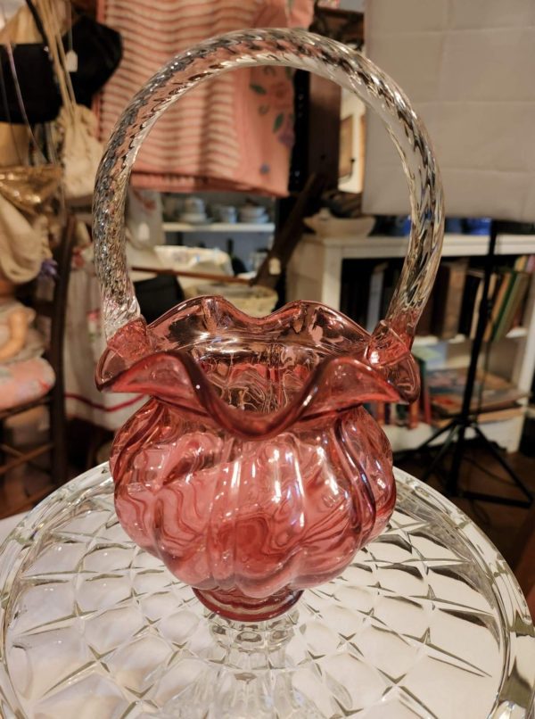 Fenton Cranberry and Crystal Basket
