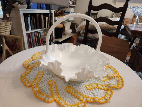 Milk Glass Ruffled Basket