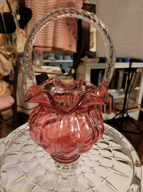 Fenton Cranberry and Crystal Basket - Image 2