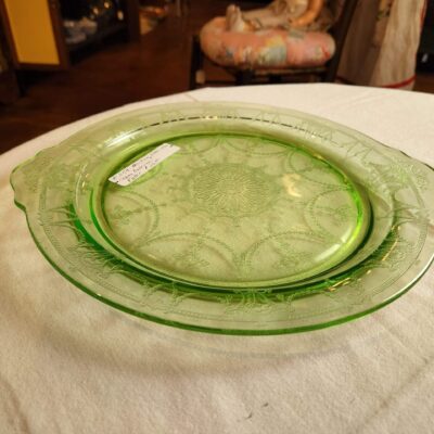 Green Depression Handled Platter