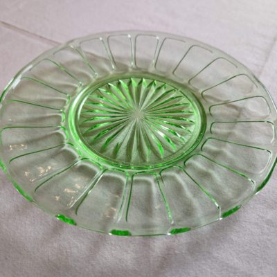Green Depression "Ribbon" Sherbet Plate