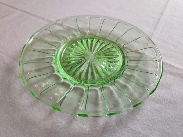 Green Depression "Ribbon" Sherbet Plate