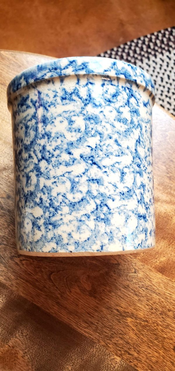Roseville Blue Spongeware Crock - Image 2