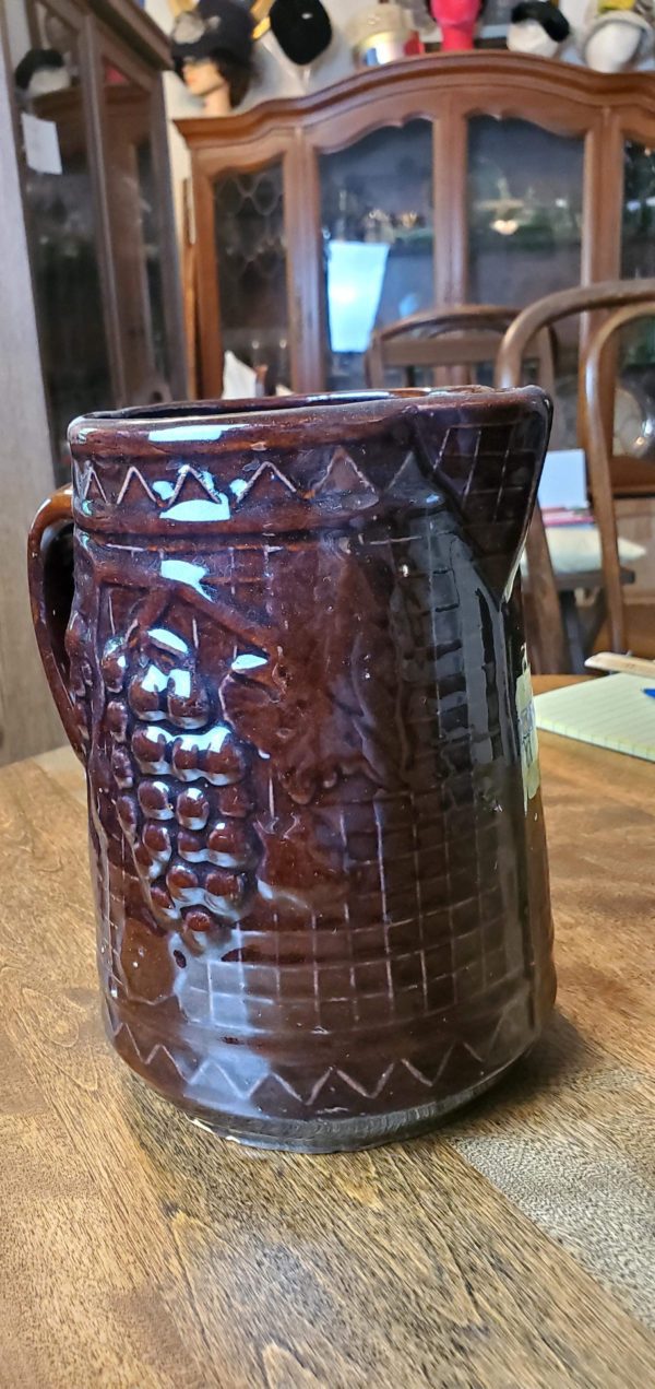 Northstar Grape Pattern Brown Pottery Pitcher - Image 3