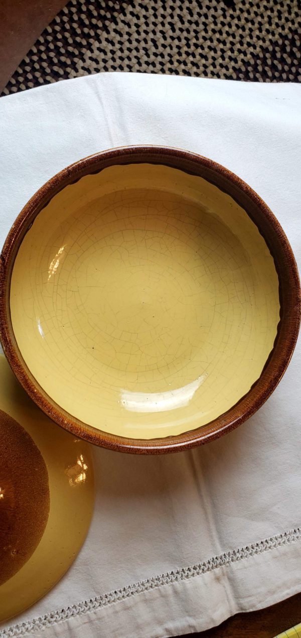Brown Drip and Yellow Casserole Bowl w/ Lid - Image 4