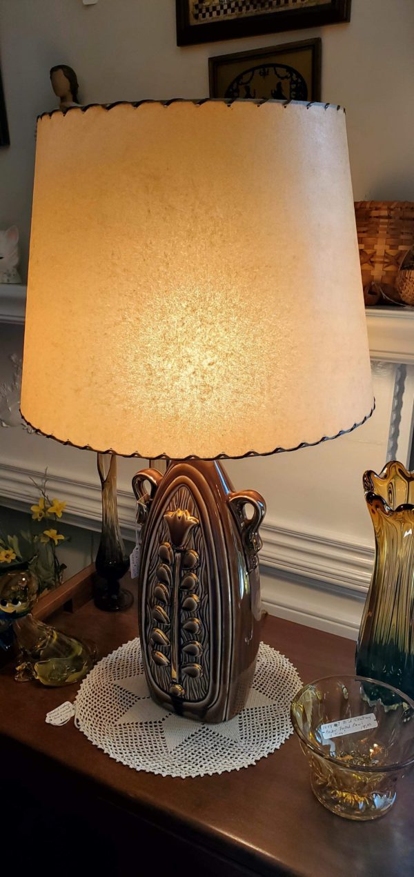 Brown/Gold Lamp w/ Fiberglass Shade