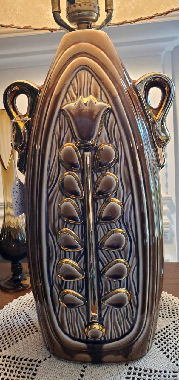 Brown/Gold Lamp w/ Fiberglass Shade - Image 2