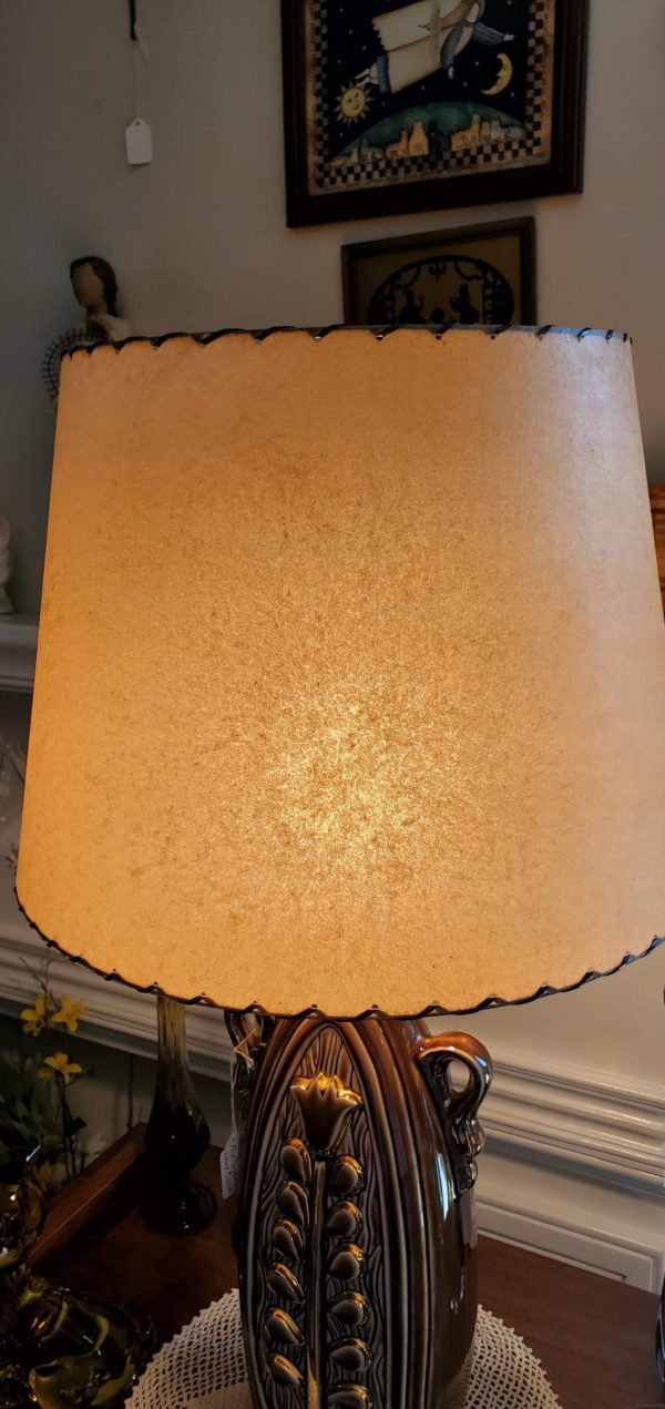 Brown/Gold Lamp w/ Fiberglass Shade - Image 5