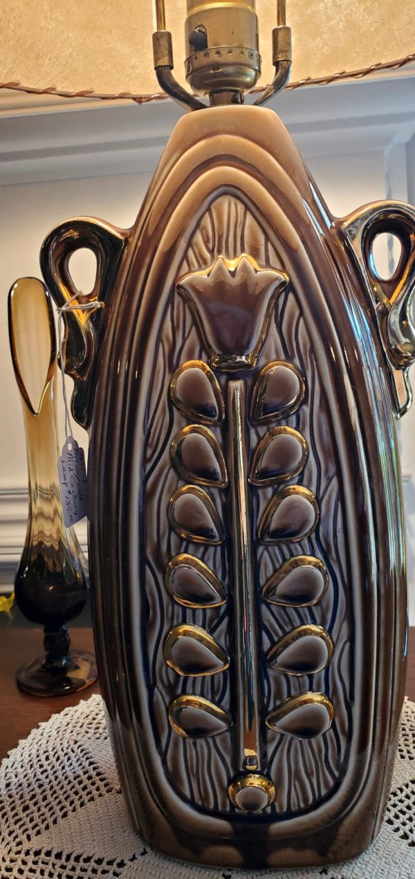 Brown/Gold Lamp w/ Fiberglass Shade - Image 3