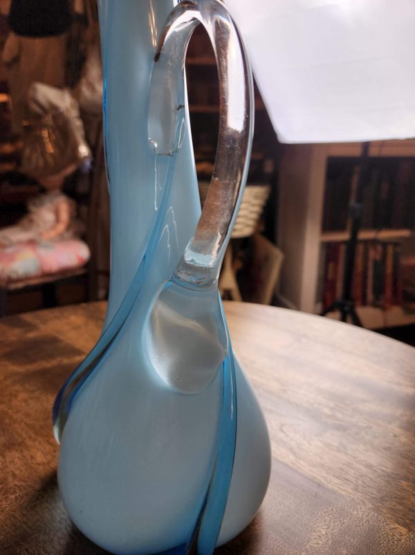 Hand Blown Cased Glass Swirl Blue Vase - Image 6